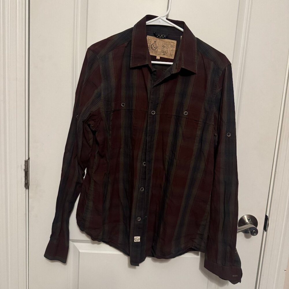 Men's long sleeve maroon plaid shirt in sz. XL